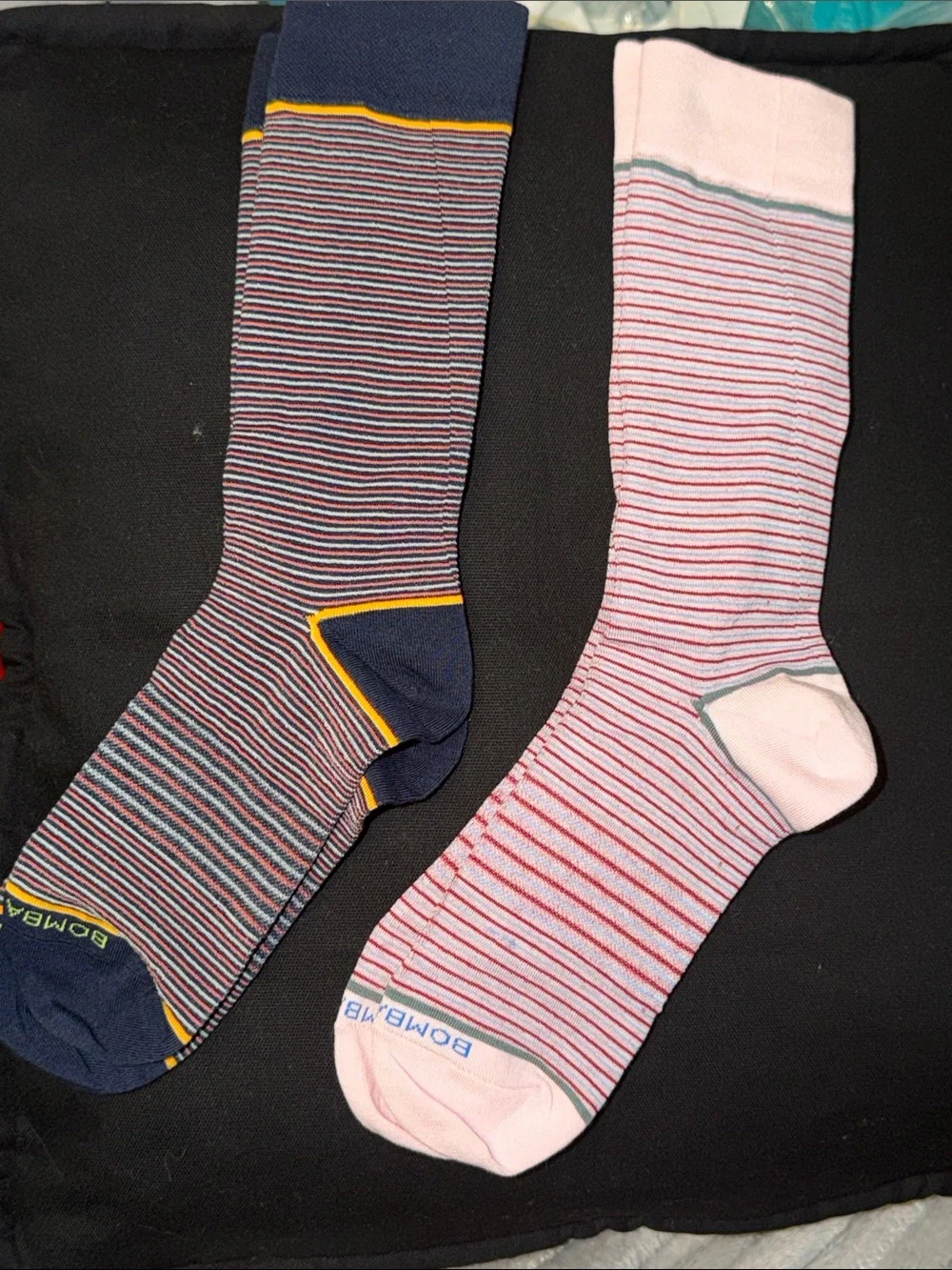 Bombas Striped Crew Socks in Navy, Pink, Yellow
